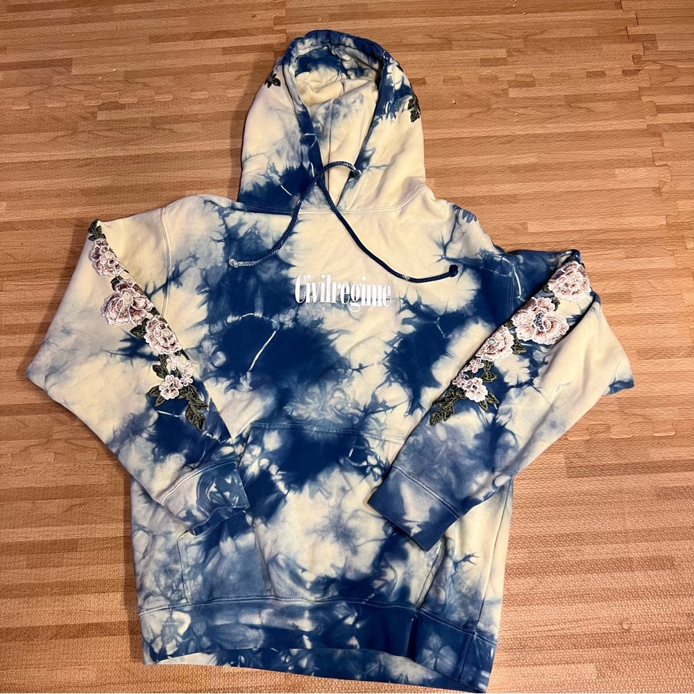 Tie-Dye Hoodie with Floral Sleeves